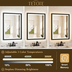 TETOTE 40x24 LED Bathroom Mirror with Lights Black Metal Framed Front & Back Light Vanity Mirror Baroque Gothic Antifog Stepless Dimmable White/Warm/Natural,CRI90+,Waterproof(Horizontal/Vertical)