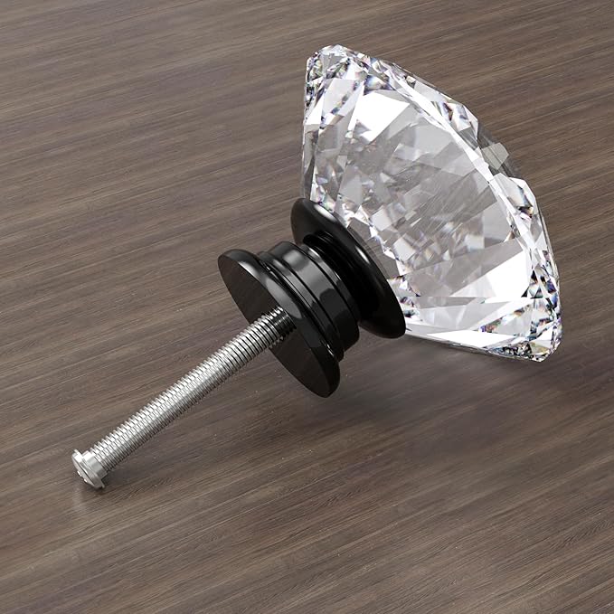 Tomorotec 12-Pack 40mm White Crystal Glass Cabinet Drawer Pull with Black Base for Modern & Classic Styles, Easy-to-Install Elegant Home Decor Upgrade with Durable Hardware for Vanity, Wardrobe, Desk
