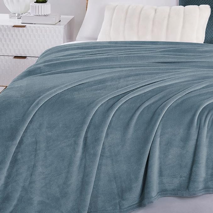 Walensee Fleece Blanket Plush Throw Fuzzy Lightweight (XL-Twin Size 66x90 Washed Blue/Slate Blue/Grey Blue) Super Soft Microfiber Flannel Blankets for Couch, Bed, Sofa Warm and Cozy for All Seasons