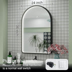 24x36 Inch Arched LED Mirror for Bathroom with Lights, Adjustable 3000K/4500K/6000K, Wall Mounted Black Frame Lighted Bathroom Vanity Mirror, Anti-Fog, Dimmable, Memory Function