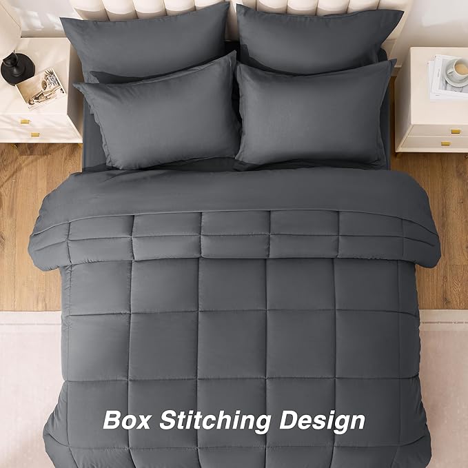 Love's cabin Full Comforter Set Soot Grey, 7 Pieces Full Bed in a Bag, All Season Bedding Sets with 1 Comforter, 1 Flat Sheet, 1 Fitted Sheet, 2 Pillowcase and 2 Pillow Sham