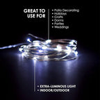 2 Sets 20 LEDs Cold White Color String Lights Silver Wire Indoor and Outdoor 6.5 Feet Firefly Starry Fairy Lights Battery Powered for DIY, Christmas, Holidays, Party, Bedroom and Centerpieces