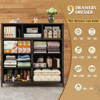 WLIVE 9 Drawer Dresser, Fabric Storage Tower for Bedroom, Hallway, Closet, Tall Chest Organizer Unit for Bedroom with Fabric Bins, Steel Frame, Wood Top, Easy Pull Handle, Black and Rustic Brown