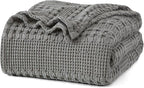 PHF 100% Cotton Waffle Weave Blanket King Size for Bed, Soft Lightweight & Breathable, All-Season Comfort, Luxury Aesthetic Woven Bedding for Home Decor, 108"x90", Dark Grey