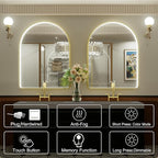 40x30 Inch Arched Gold LED Bathroom Mirror with Lights, Adjustable 3000K/4500K/6000K, Wall Mounted Framed Lighted Bathroom Vanity Mirror, Anti-Fog, Dimmable, Memory Function