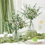 Serwalin 100 Pcs Mixed Artificial Eucalyptus Stems,Babys Breath Artificial Flowers Bulk with Faux Eucalyptus Leaves Greenery Stems for Wedding DIY Bouquets Floral Arrangement Home Decor