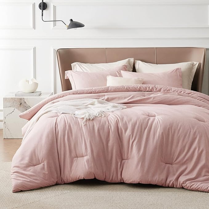 Bedsure King Size Comforter Set - Pink Soft Bedding for All Seasons, Cationic Dyed Bed Set, 3 Pieces, 1 King Size Comforter (104"x90") and 2 Pillow Shams (20"x36"+2")