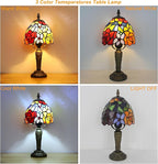 Rose Tiffany Small Table Lamp 3 Way Color Temperatures Stained Glass Bedside Nightstand Table Lamps for Living Room,Bedroom, Home Office Reading Desk Lamp+LED Bulb,6X6X12.5 Inch