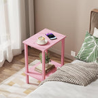 TUTOTAK End Table, Set of 2, Side Table, Nightstand, 2-Tier Storage Shelf, Sofa Table for Small Space, Living Room, Bed Room, Pink TB01BP035
