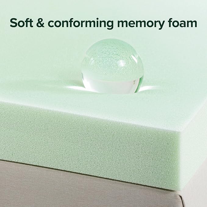 ZINUS 4 Inch Green Tea Memory Foam Mattress Topper, Smaller, More Convenient WonderBox Packaging, Pressure-Relieving Layers, CertiPUR-US Certified, Short Queen