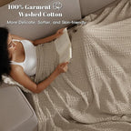 PHF 100% Cotton Waffle Weave Blanket Queen Size for Bed, Soft Lightweight & Breathable, All-Season Comfort, Luxury Aesthetic Woven Bedding for Home Decor, 90"x90", Taupe