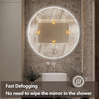 Niccy Round Led Mirror for Bathroom, 28" Circle Frameless Backlit Mirror wiht Light, Anti-Fog, 3 Colors, Waterproof, Memory Function