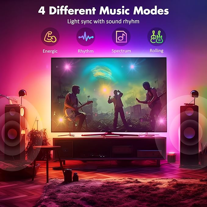 Maylit ICRGB TV LED Backlight, App Control Lights for 76-100in Monitor, Music Sync Color Changing Strip Lights for Home Decor, USB Powered Gaming Accessories Light for Bedroom Room Decor