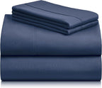 LuxClub 4 PC King Sheet Set, Breathable Luxury Bed Sheets, Deep Pockets Wrinkle Free Cooling Bed Sheets Machine Washable Hotel Bedding Silky Soft - Navy King