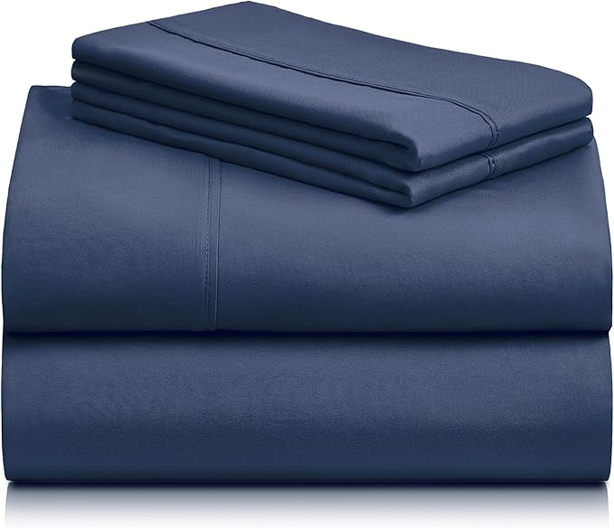 LuxClub 4 PC Queen Sheet Set, Deep Pockets Wrinkle Free Cooling Bed Sheets Hotel Bedding for Women, Men, Kids & Teens, Includes 1 Fitted Sheet, 1 Flat Sheet and 2 Pillowcases - Silky Soft Navy