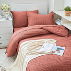 HYMOKEGE Coral Twin XL Comforter Set Seersucker 5 Pieces, All Season Luxury Bed in a Bag for Bedroom, Bedding Set with Comforter, Sheets, Pillowcase & Sham