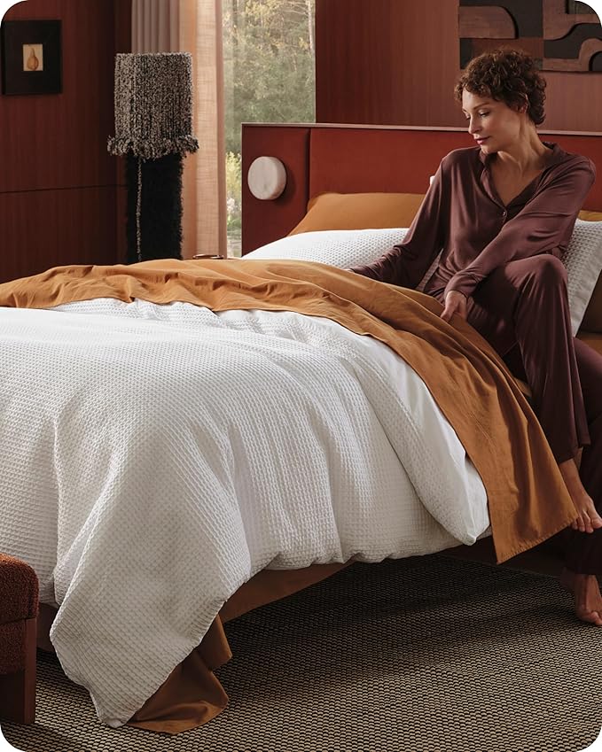 Bedsure Cotton Duvet Cover King - 100% Cotton Waffle Weave Coconut White Duvet Cover King Size, GentleSoft™ and Breathable Bedding Set for All Season, 3 Pieces, 104"x90"