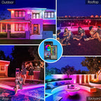 200Ft Outdoor LED Strip Lights Waterproof,Music Sync RGB IP68 Outside Led Light Strips Waterproofs with App and Remote,Exterior Led Rope Lights Waterproof for Deck,Balcony,Roof,Garden,Pool