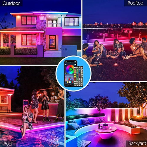 300Ft Outdoor LED Strip Lights Waterproof,Music Sync RGB IP68 Outside Led Light Strips Waterproofs with App and Remote,Exterior Led Rope Lights Waterproof for Deck,Balcony,Roof,Garden,Pool