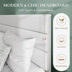 SHA CERLIN Queen Platform Bed Frame with Velvet Upholstered Headboard, Mattress Foundation with Strong Wooden Slats Support, No Box Spring Needed, White