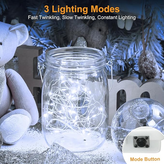 btfarm 12 Pack Fairy Lights Battery Operated [3 Modes], 7ft 20 Led Twinkle Lights String Lights Waterproof Bulk Small Mini Silver Wire for Mason Jars Vases Wedding Table Centerpiece, Cold White