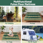 Japanese Floor Mattress, Futon Mattress with Portable Storage Bag and Washable Cover, Roll Up Thick Tatami Mat Suitable for Camping, Guest Room (Boho Green, Full)