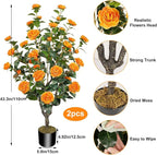 2 Pack 43.3"/3.6FT Artificial Tree with Camellia Flowers Fake Tree with 32 Blooming Flowers Orange Tree for Spring Home Front Door Outdoor Indoor Decor (Including Dried Moss)