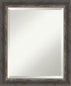 Amanti Art Brown Bathroom Mirror for Over Sink, 23x19 Bark Rustic Char Narrow Rectangle Vanity Mirror, Small Country Rustic Frame, Hangs Horizonally and Vertically, Bathroom Wall Decor, Beveled Edge