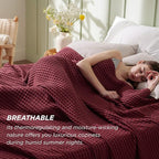 Bedsure Cooling Cotton Waffle Weave Blanket - Lightweight Breathable Blanket of Rayon Derived from Bamboo for Hot Sleepers, Luxury Throws for Bed, Couch and Sofa, Burgundy, 50x70 Inches