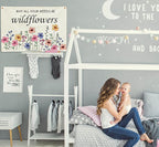 Nursery Rectangular Canvas Banner-Flag Wall Sign for Kids Toddler Boy Girl-Baby Room Above Crib Bedroom Dorm Wall Decor-Baby Shower Birthday Christmas Gift-May All Your Weeds Be Wildflowers