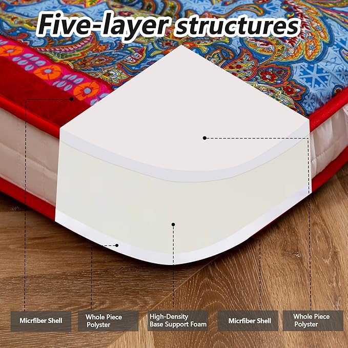 MAXYOYO Twin Size Futon Floor Mattress Shikibuton Sleeping Mats for Adults, Floor Futon with High-Density Foam, Portable Mattress for Living Room, Guest Room, Bohemian C