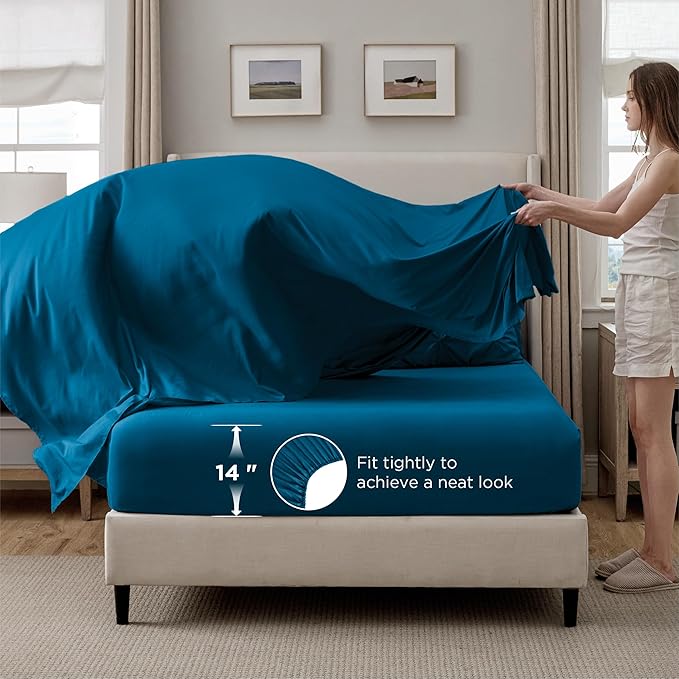 Bedsure California King Comforter Set Teal - Bed in a Bag Cal King Bedding Set 7 Pieces, GentleSoft™ Pintuck Bed Set Gift for Family, Pinch Pleat Teal Comforter with Sheets, Pillowcases & Shams