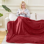 Flannel Fleece King Size Summer Blanket All Season 350GSM Lightweight Throw for The Bed Extra Soft Brush Fabric Winter Warm Sofa Blankets 90" x 108"(Burgundy Red King)