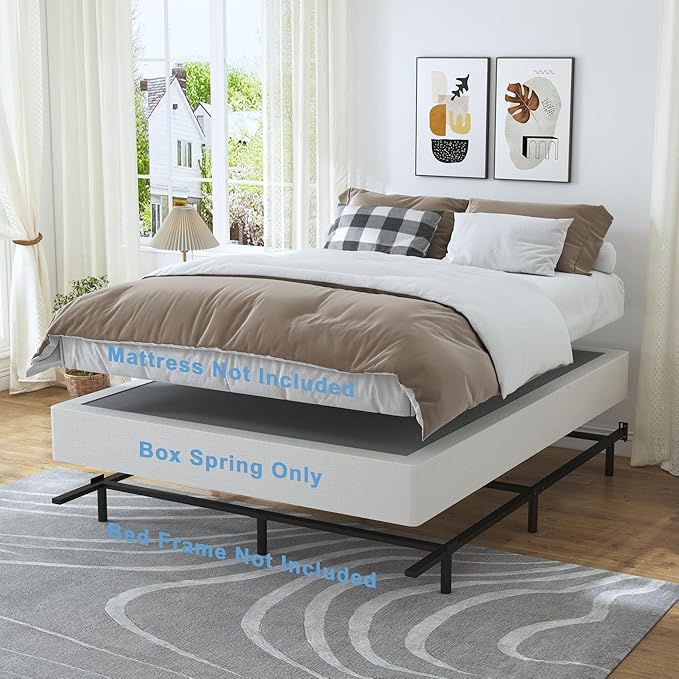 Full Box Spring - 7 Inch High Profile Box Spring for Full Bed, Sturdy Metal Frame Mattress Foundation, Easy Assembly, Quiet & Noise-Free