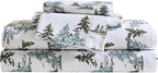 Eddie Bauer - King Sheets, Cotton Flannel Bedding Set, Brushed for Extra Softness, Cozy Home Decor, Oeko-Tex Certified (Jolly Trees Red, King)