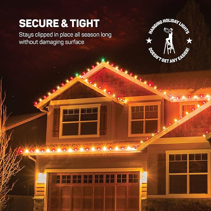 Christmas Light Clips - Set of 600 Mini Clips for Gutters and Shingles - Hanging Outdoor Lights - USA Made - No Tools Required