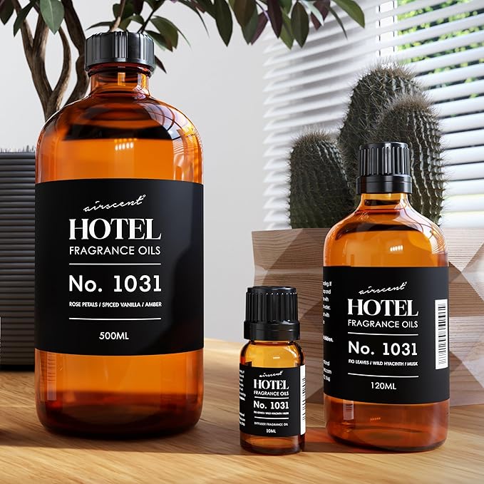 AirScent Hotel Diffuser Oil No. 1031 - Rose Petals, Spiced Vanilla & Amber - Premium Fragrance Oil for Ultrasonic and Waterless Diffusers and Crafting - 30 mL, 1 fl oz Glass Bottle with Dropper
