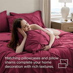 Bedsure Full Comforter Set Dark Red - Bed in a Bag Full Size Bedding Set 7 Pieces, GentleSoft™ Pintuck Bed Set Gift for Family, Pinch Pleat All Season Comforter with Sheets, Pillowcases & Shams