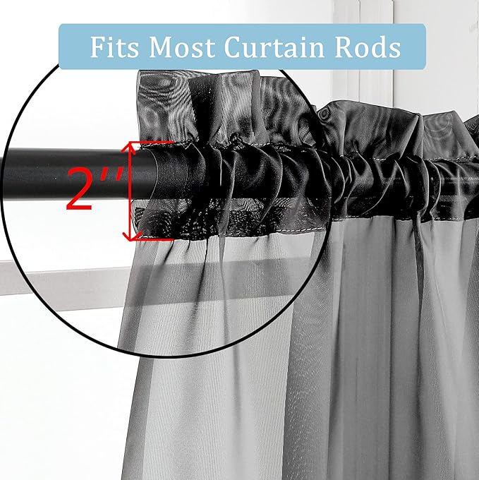 OWENIE Black Sheer Curtains 144 inch Extra Long, Elegant and Airy Drapes Translucent Window Treatments for Living Room/Bedroom, Black, 2 Panels=84" Wide