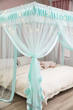 Mengersi 4 Corners Post Canopy Bed Curtains for Girls,Bed Canopy Royal Luxurious Cozy Drape Netting - Cute Princess Bedroom Decoration Accessories (Twin, Sky Blue)
