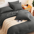 CozyLux Twin XL Comforter Set with Sheets Seersucker Dark Grey 5 Pieces Bed in a Bag, Twin Extra Long Luxury Bedding Sets for College Dorm with Down Alternative Comforter, Sheets, Pillowcases & Shams