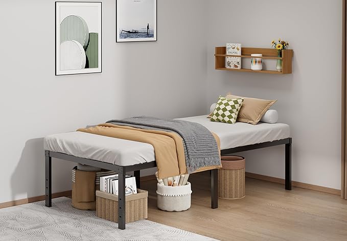 Metal Bed Frame Twin Size - 18 Inch Heavy-Duty Twin Platform Bed Frame No Box Spring Needed, Easy Assembly, Noise-Free, Sturdy Mattress Foundation, Underbed Storage Space