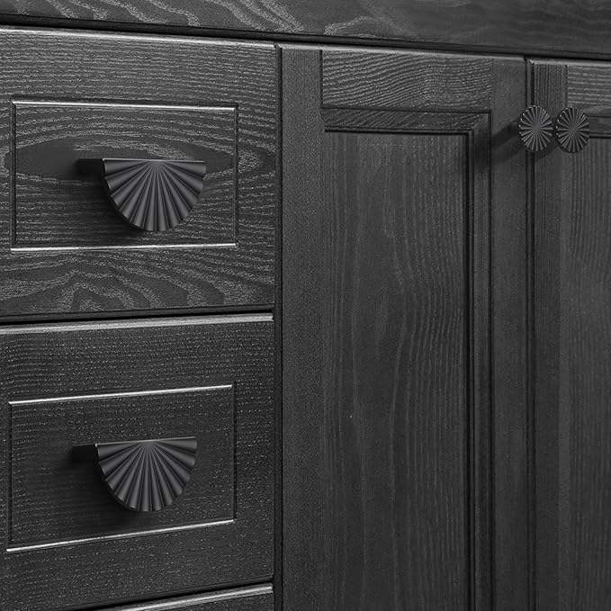 2 Pack 3 Inch (76mm) Matte Black Cabinet Pulls Cup Flat Drawer Handles Kitchen Cupboard Pull Bathroom Dresser Sunflower Handle Unique Hardware for Furniture Door Wardrobe Hardware TYH-MB-2