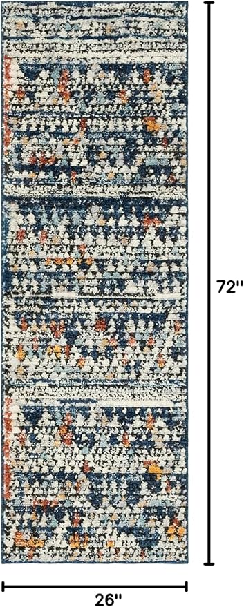 Rugs.com Morocco Collection Rug – 6 Ft Runner Navy Blue High-Pile Rug Perfect for Hallways, Entryways