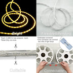 SURNIE 150FT LED Rope Lights Outdoor: Waterproof Flexible 110V 3000K Warm White LED String Light - Cuttable Connectable Clear Lighting Tube for Indoor Stairs Patio Garden Party Decor, Not Flat Strip