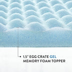 Best Price Mattress 1.5 Inch Egg Crate Memory Foam Mattress Topper, Cooling Gel Infusion, Twin, Dorm Essentials, Blue