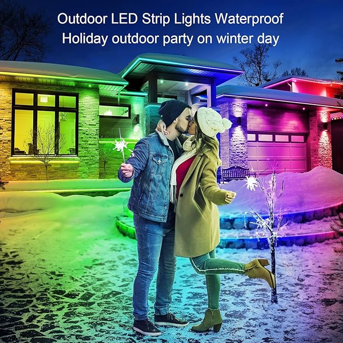AILBTON 100ft Outdoor LED Strip Lights Waterproof,IP68 Outside Led Light Strips Waterproof with Bluetooth App Remote Control,Music Sync RGB Exterior Led Rope Lights,for Balcony,Deck,Roof,Garden,Pool