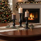 Matte Black Pillar Candle Holders Set of 3-10", 8", 6”H Candlestick Candle Holders Stand, Home Coffee Table Decor Decorations Centerpiece for Dining/Living Room