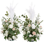 Ling's Moment 41" Tall Free Standing Artificial Flowers Arrangements 2 pcs, Wedding Arch Altar Stage Decorations White Sage for Spring Ceremony Reception Rose Fake Floral Party Outdoor Garden Decor