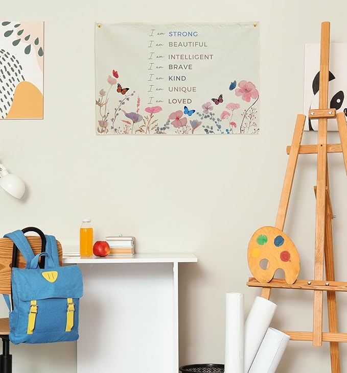 Positive Boho Girls Room Rectangular Banner Flag Wall Sign Decor Gift for Nursery Above Crib Bedroom Playroom Reading Room Essential Wall Decor-Baby Shower Christmas Gift-I Am Strong I Am Beautiful